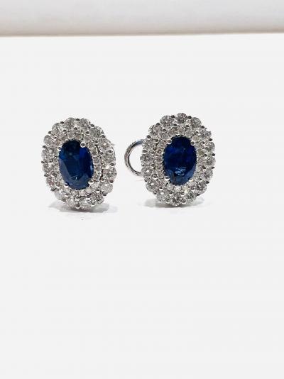 Boucles d'oreilles grappe de diamants saphir en or blanc 18 ct, qualité de gemme saphir 1,14 ct 2