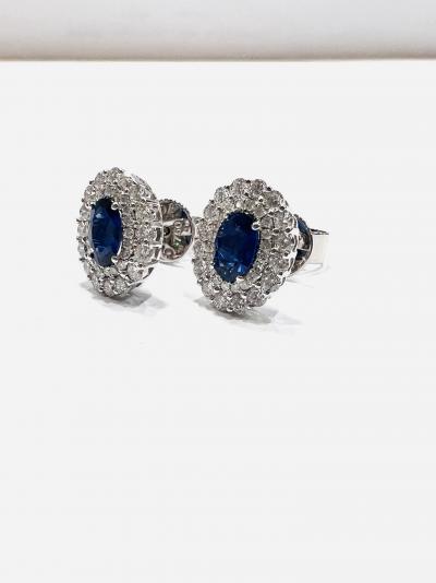 Boucles d'oreilles grappe de diamants saphir en or blanc 18 ct, qualité de gemme saphir 1,14 ct 2