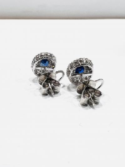 Boucles d'oreilles grappe de diamants saphir en or blanc 18 ct, qualité de gemme saphir 1,14 ct 2