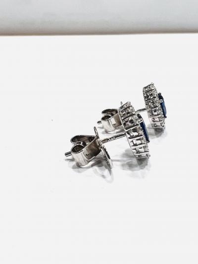 Boucles d'oreilles grappe de diamants saphir en or blanc 18 ct, qualité de gemme saphir 1,14 ct 2