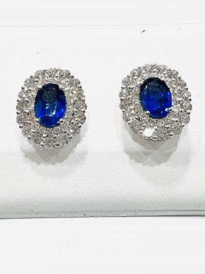 Boucles d'oreilles grappe de diamants saphir en or blanc 18 ct, qualité de gemme saphir 1,14 ct 2