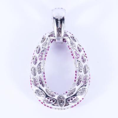 Grand Pendentif Or Blanc Diamant et Rubis 2