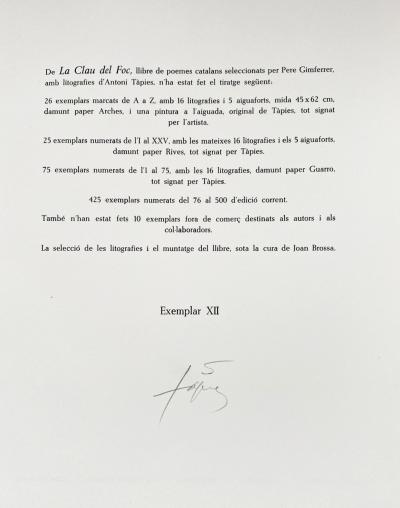 Antoni Tàpies - La Clau del Foc - lithographie originale 2