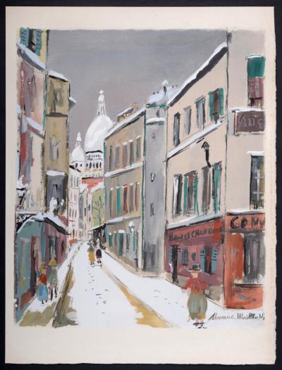Maurice UTRILLO - La Rue Saint-Rustique, Montmartre, 1950 - Pochoir (