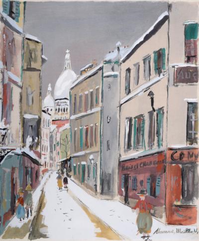 Maurice UTRILLO - La Rue Saint-Rustique, Montmartre, 1950 - Pochoir (