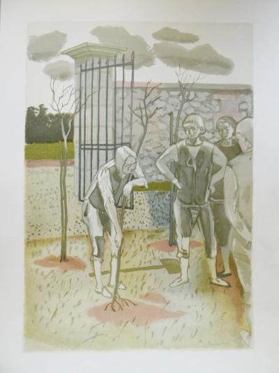 Maurice BRIANCHON - Le vieillard et les trois jeunes hommes, 1961 - Gravure sur bois 2