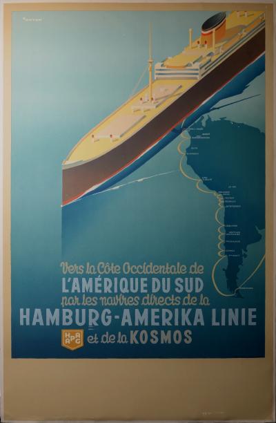 Ottomar ANTON - Hamburg-Amerika Linie, ch. 1937 - Affiche lithographique sur papier contrecollée sur carton. 2