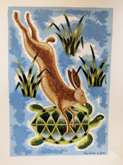 Jean PICART LE DOUX - Le lièvre et la tortue, 1961 - Gravure sur bois 2