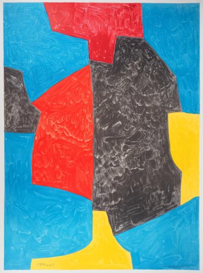 Serge Poliakoff (d’après) - Composition rouge, bleu et noir - Lithographie signée 2