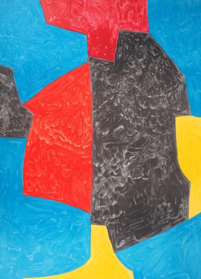 Serge Poliakoff (d’après) - Composition rouge, bleu et noir - Lithographie signée 2