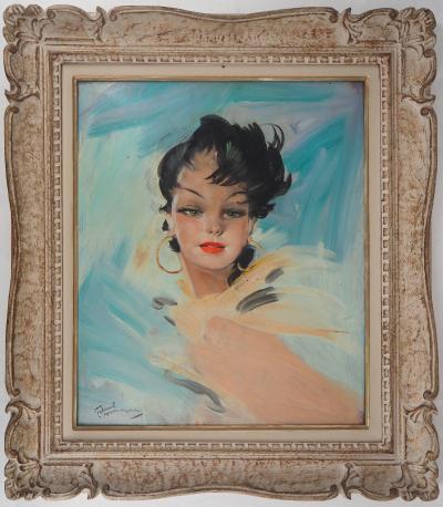 Jean-Gabriel DOMERGUE - Jeune femme aux grand yeux - Huile sur panneau signée 2