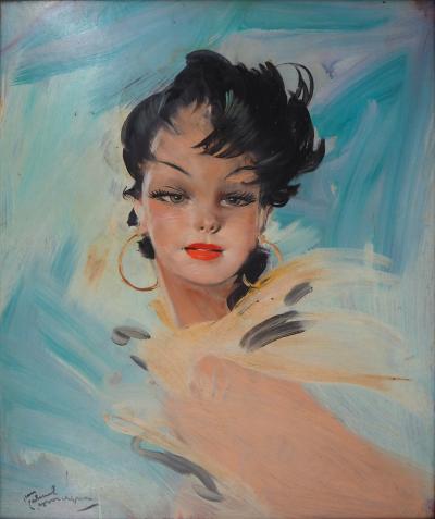 Jean-Gabriel DOMERGUE - Jeune femme aux grand yeux - Huile sur panneau signée 2