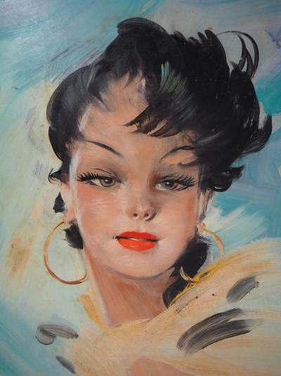 Jean-Gabriel DOMERGUE - Jeune femme aux grand yeux - Huile sur panneau signée 2