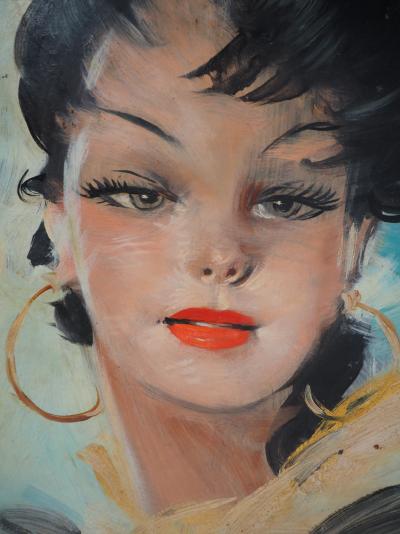 Jean-Gabriel DOMERGUE - Jeune femme aux grand yeux - Huile sur panneau signée 2