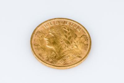Pièce 20 Francs Suisses en or jaune 900/1000 de 1935.