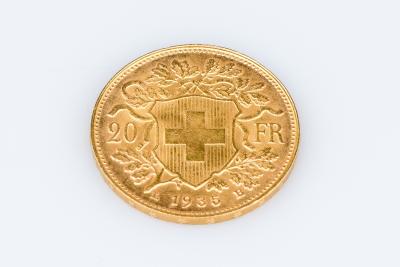 Pièce 20 Francs Suisses en or jaune 900/1000 de 1935. 2
