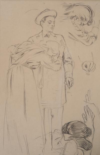 Alphonse MUCHA - Consolation - Dessin original au crayon, signé 2