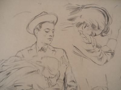 Alphonse MUCHA - Consolation - Dessin original au crayon, signé 2