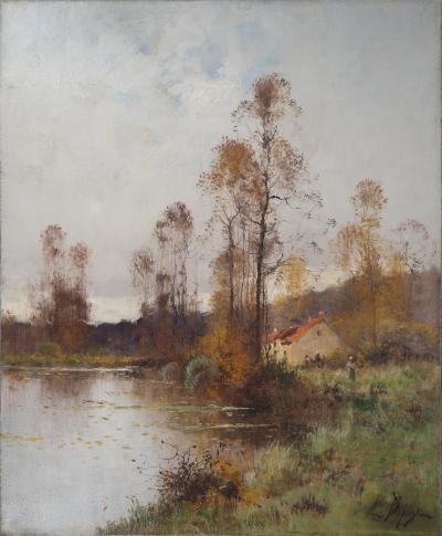 Eugène GALIEN-LALOUE - Vieille ferme près de la rivière - Huile sur toile, Signée 2