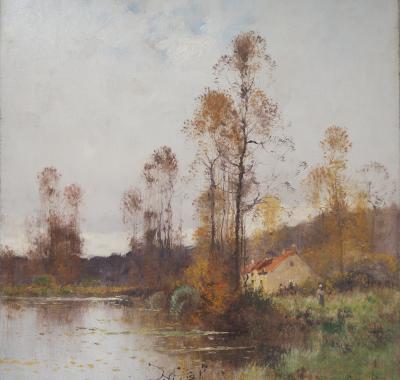 Eugène GALIEN-LALOUE - Vieille ferme près de la rivière - Huile sur toile, Signée 2