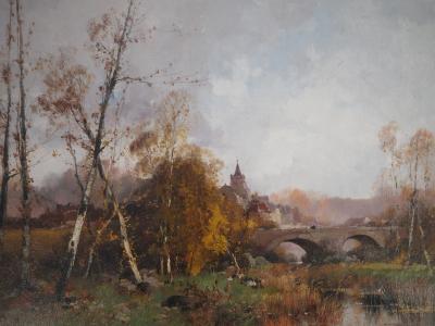 Eugène GALIEN-LALOUE - Pont en sortant du village - Huile sur toile, Signée 2