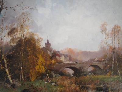 Eugène GALIEN-LALOUE - Pont en sortant du village - Huile sur toile, Signée 2