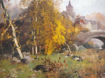 Eugène GALIEN-LALOUE - Pont en sortant du village - Huile sur toile, Signée 2