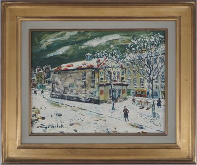 Elisée MACLET - Montmartre sous la neige, Le Théâtre de l’Atelier - Huile sur toile, Signée 2