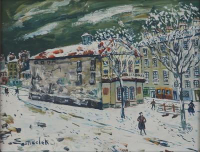 Elisée MACLET - Montmartre sous la neige, Le Théâtre de l’Atelier - Huile sur toile, Signée 2