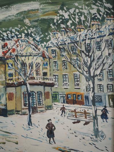 Elisée MACLET - Montmartre sous la neige, Le Théâtre de l’Atelier - Huile sur toile, Signée 2