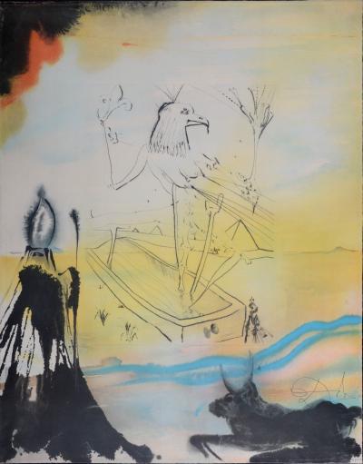Salvador DALI - Enlisement d’Horus, 1974 - Lithograph & Etching (Drypoint) on sheepskin - Hand-signed & numbered 2