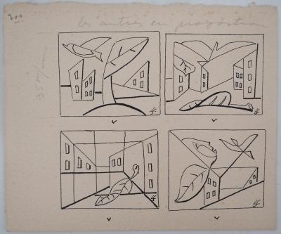 Léopold SURVAGE - L’oiseau et la feuille dans la ville - Dessin original, Signé 2