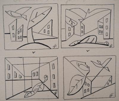 Léopold SURVAGE - L’oiseau et la feuille dans la ville - Dessin original, Signé 2