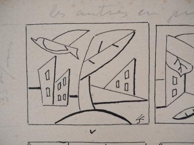 Léopold SURVAGE - L’oiseau et la feuille dans la ville - Dessin original, Signé 2