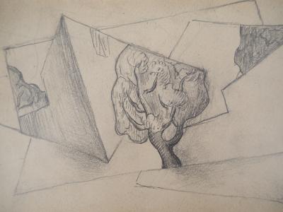 Léopold SURVAGE - Un arbre dans la ville surréaliste - Dessin original, Signé 2