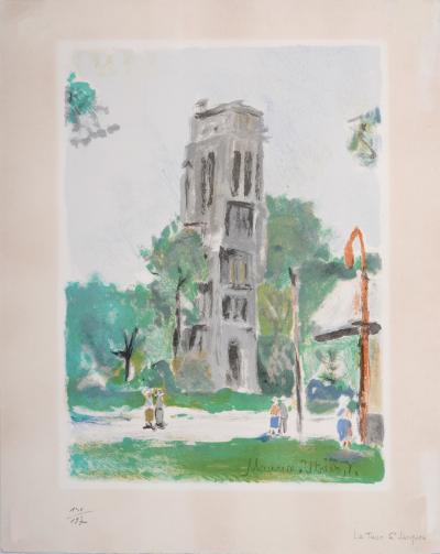 Maurice UTRILLO - Paris Capitale : La Tour St Jacques, 1955 - Lithographie en couleurs sur papier Pur Fil 2