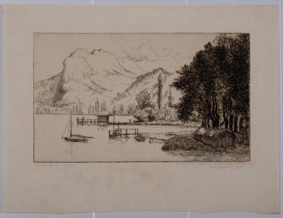 Louis GODEFROY - Vue de Duingt, 1918 - Gravure originale signée 2
