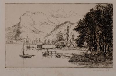 Louis GODEFROY - Vue de Duingt, 1918 - Gravure originale signée 2