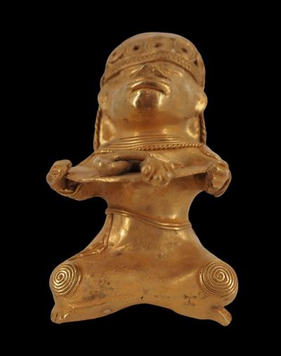 COLOMBIE Civilisation Taïrona - Prêtre portant un serpent - Statuette en or tumbago 2