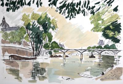 André DUNOYER DE SEGONZAC - Vue du Pont des Arts, Regards sur Paris, 1962 - Lithographie originale en couleurs 2