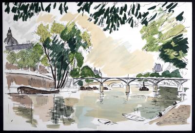André DUNOYER DE SEGONZAC - Vue du Pont des Arts, Regards sur Paris, 1962 - Lithographie originale en couleurs 2