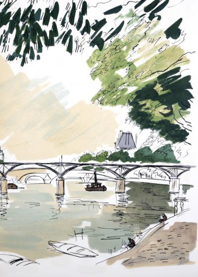 André DUNOYER DE SEGONZAC - Vue du Pont des Arts, Regards sur Paris, 1962 - Lithographie originale en couleurs 2