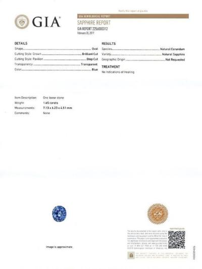1,65 ct. Saphir bleu non traité - SRI LANKA : Certifié GIA 2