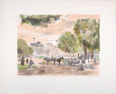Suzanne HUMBERT - Rond Point des Champs Elysées, Paris, 1950 - Original lithograph 2