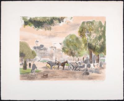Suzanne HUMBERT - Rond Point des Champs Elysées, Paris, 1950 - Original lithograph 2