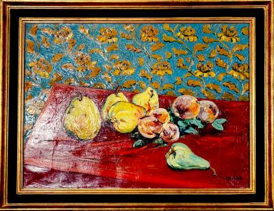 Elisée Maclet - Nature morte poires et pêches - Peinture originale 2