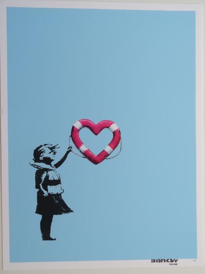 Banksy x Post Modern Vandal - Girl With Heart Shaped Float , (blue) 2021 - Estampe 2