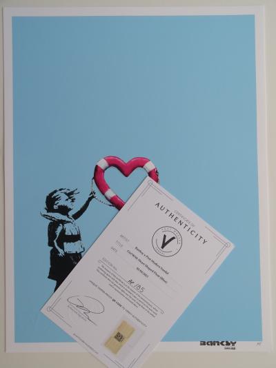 Banksy x Post Modern Vandal - Girl With Heart Shaped Float , (blue) 2021 - Estampe 2