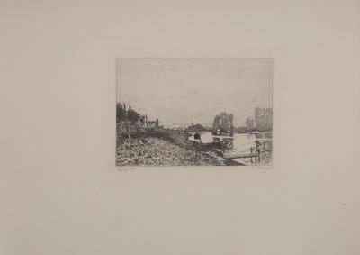 Alfred SISLEY - Bord de rivière, 1873 - Gravure, signée 2
