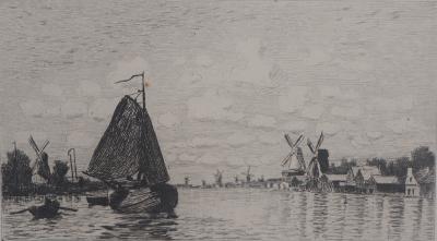 Claude MONET - Moulins en Hollande, 1873 - Gravure, signée 2